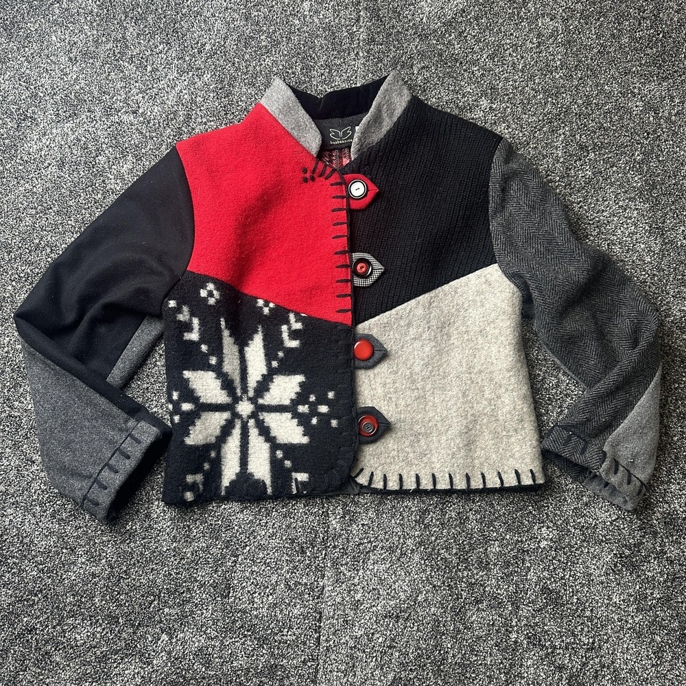 Baabaazuzu‎ Jacket Womens M Multicolor Wool Plaid Lined Collared Button